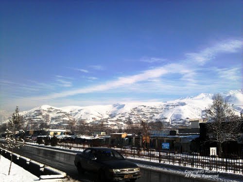 Faizabad town at winter; mountain houses at the far background