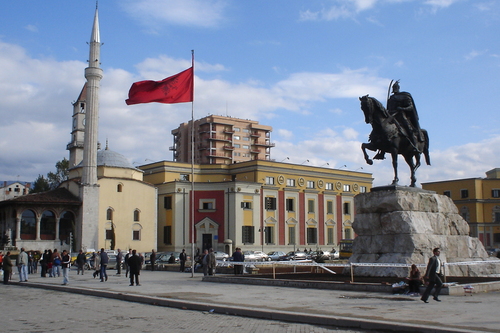 Tirana - Skanderbeg monument and mosque